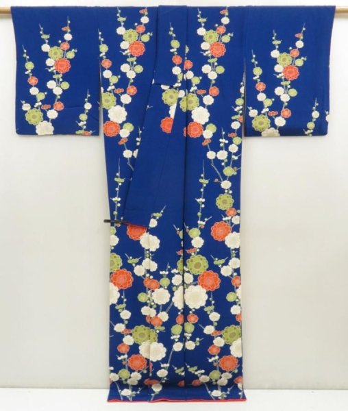 Photo5: 5722T10z920 Vintage Japanese Kimono Silk TSUKESAGE Plum blossom Oriental blue (5)