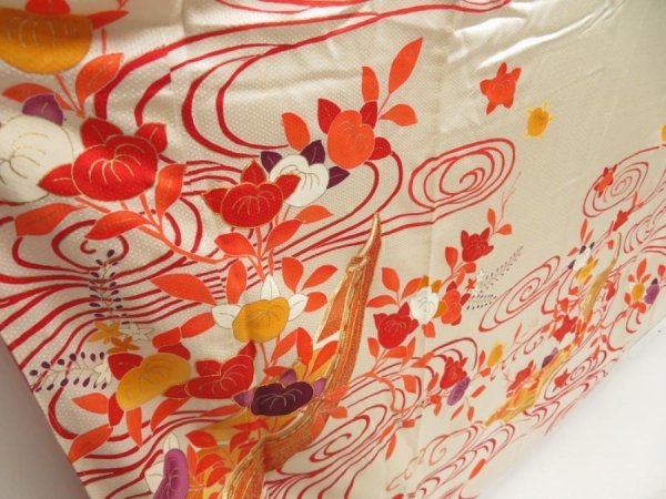 Photo3: 5722T12z1020 Vintage Japanese Kimono Silk FURISODE Boat Off-white (3)