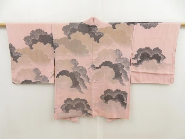 Photo1: 5726T02z570 Vintage Japanese Kimono Silk HAORI Cloud Pink (1)