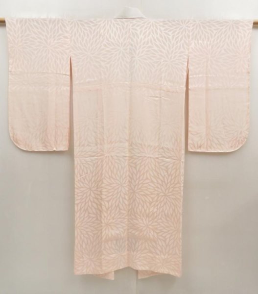 Photo1: 5726T03z540 Vintage Japanese Kimono Silk JUBAN Chrysanthemum Light pink (1)