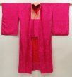 Photo7: 5726T04z350 Antique Japanese Kimono Silk JUBAN Flowers Red-Pink (7)