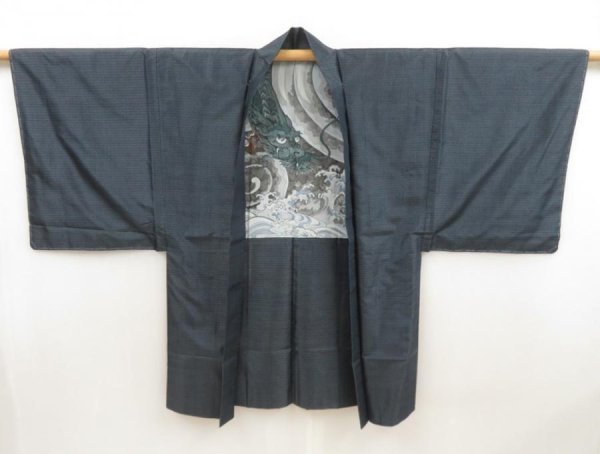 Photo3: 5726T06z470 Vintage Japanese Kimono Silk Men's OSHIMA HAORI Dragon (3)