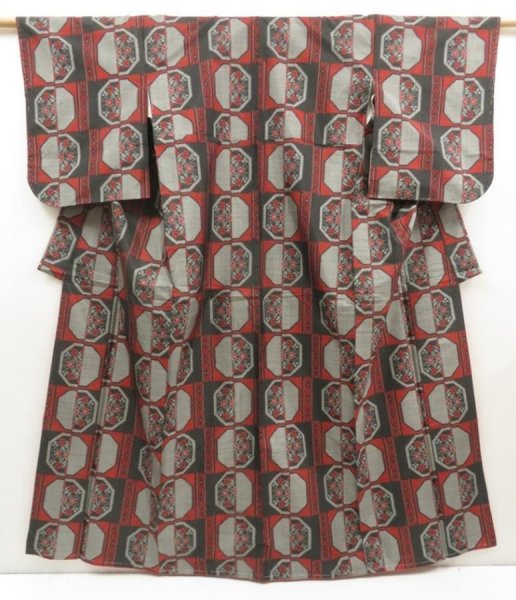 Photo1: 5726T09z700 Vintage Japanese Kimono Silk OSHIMA TSUMUGI Flower Black (1)