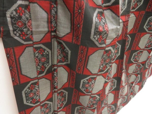 Photo3: 5726T09z700 Vintage Japanese Kimono Silk OSHIMA TSUMUGI Flower Black (3)