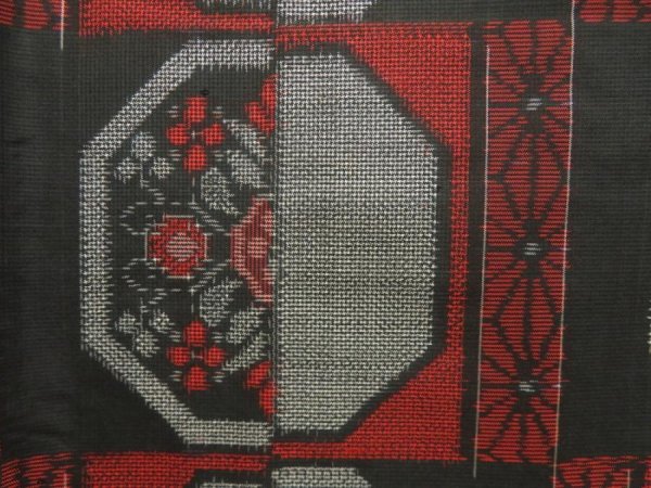 Photo6: 5726T09z700 Vintage Japanese Kimono Silk OSHIMA TSUMUGI Flower Black (6)