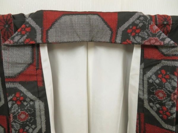 Photo7: 5726T09z700 Vintage Japanese Kimono Silk OSHIMA TSUMUGI Flower Black (7)