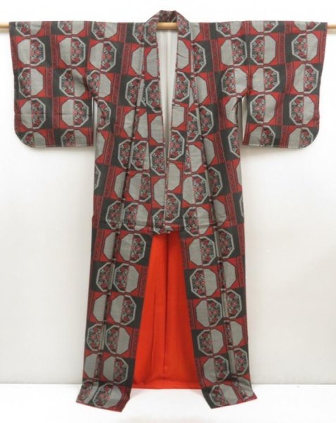 Photo8: 5726T09z700 Vintage Japanese Kimono Silk OSHIMA TSUMUGI Flower Black (8)