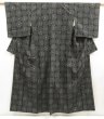 Photo1: 5726T10z670 Vintage Japanese Kimono Silk OSHIMA TSUMUGI Flower Black (1)