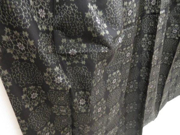 Photo3: 5726T10z670 Vintage Japanese Kimono Silk OSHIMA TSUMUGI Flower Black (3)