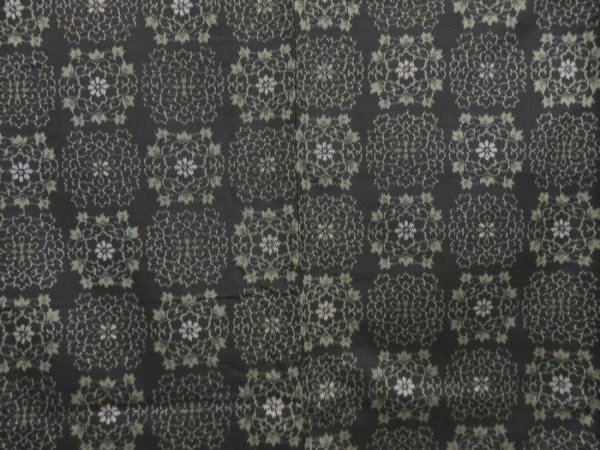 Photo5: 5726T10z670 Vintage Japanese Kimono Silk OSHIMA TSUMUGI Flower Black (5)