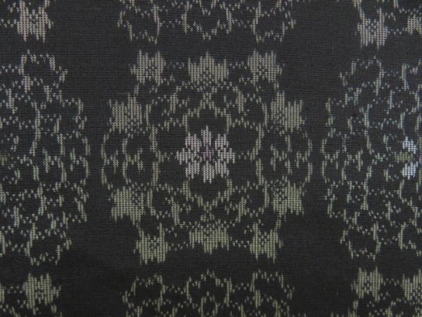 Photo6: 5726T10z670 Vintage Japanese Kimono Silk OSHIMA TSUMUGI Flower Black (6)