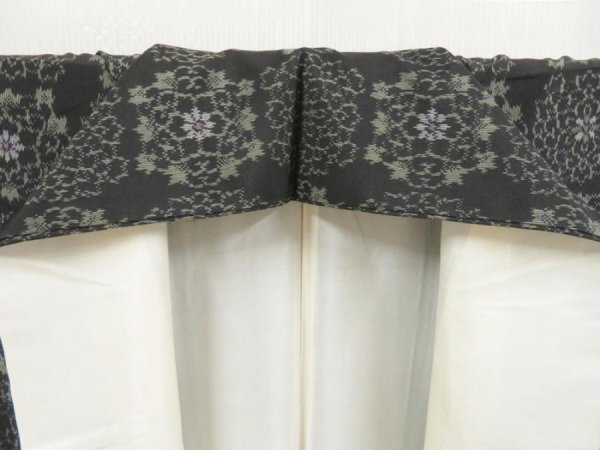 Photo7: 5726T10z670 Vintage Japanese Kimono Silk OSHIMA TSUMUGI Flower Black (7)