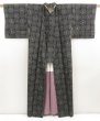 Photo8: 5726T10z670 Vintage Japanese Kimono Silk OSHIMA TSUMUGI Flower Black (8)