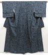 Photo1: 5726T11z710 Vintage Japanese Kimono Silk TSUMUGI Flowers Black, Blue-Gray (1)
