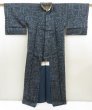 Photo8: 5726T11z710 Vintage Japanese Kimono Silk TSUMUGI Flowers Black, Blue-Gray (8)