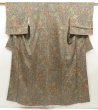 Photo1: 5726T12z930 Vintage Japanese Kimono Silk KOMON Flowers Dark purple-gray (1)