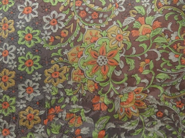 Photo6: 5726T12z930 Vintage Japanese Kimono Silk KOMON Flowers Dark purple-gray (6)