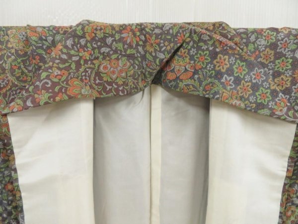 Photo7: 5726T12z930 Vintage Japanese Kimono Silk KOMON Flowers Dark purple-gray (7)