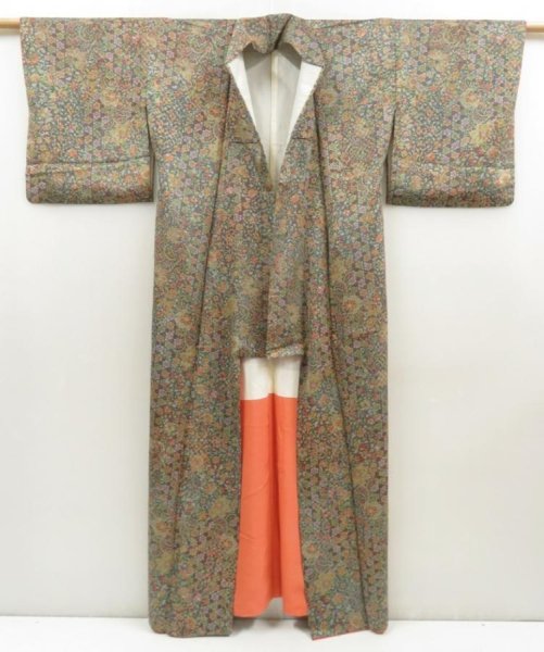 Photo8: 5726T12z930 Vintage Japanese Kimono Silk KOMON Flowers Dark purple-gray (8)