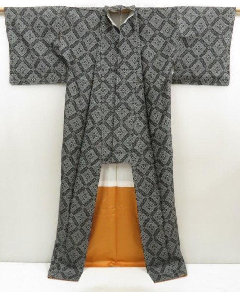 Photo7: 5726T14z670 Vintage Japanese Kimono Silk OSHIMA TSUMUGI  Black (7)