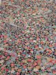 Photo1: 2K02z60  Japanese Kimono Silk  FABRIC Flowers Black 41.7x14.4 (1)