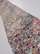 Photo1: 2K09z60  Japanese Kimono Silk  FABRIC Flowers Black 91.3x6.9 (1)