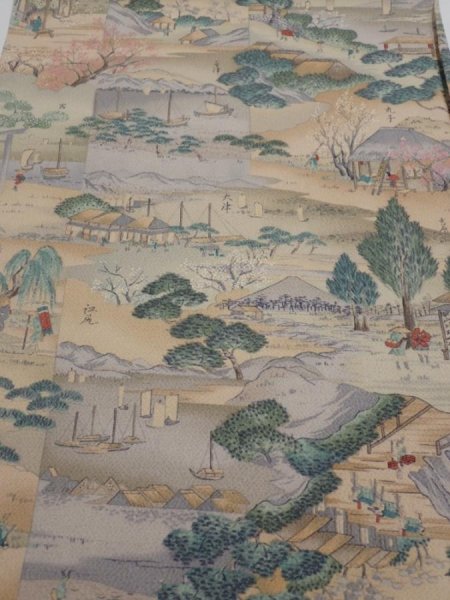 Photo1: 2K01z70  Japanese Kimono Crepe Silk  FABRIC Edo era Light brown 44.1x14.6 (1)
