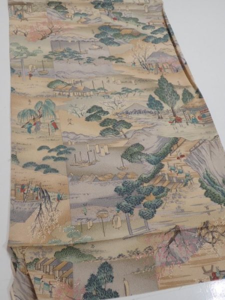 Photo2: 2K01z70  Japanese Kimono Crepe Silk  FABRIC Edo era Light brown 44.1x14.6 (2)