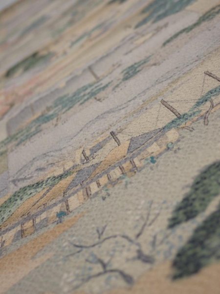 Photo4: 2K01z70  Japanese Kimono Crepe Silk  FABRIC Edo era Light brown 44.1x14.6 (4)