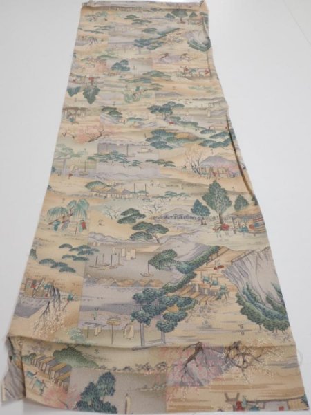 Photo5: 2K01z70  Japanese Kimono Crepe Silk  FABRIC Edo era Light brown 44.1x14.6 (5)