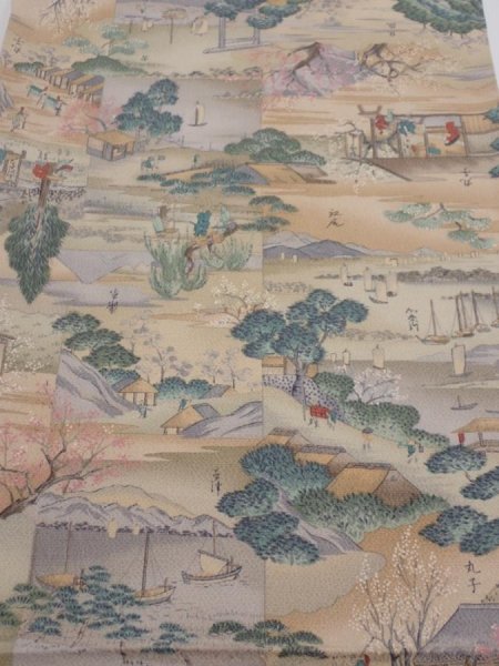 Photo1: 2K02z70  Japanese Kimono Crepe Silk  FABRIC Edo era Light brown 44.1x14.8 (1)