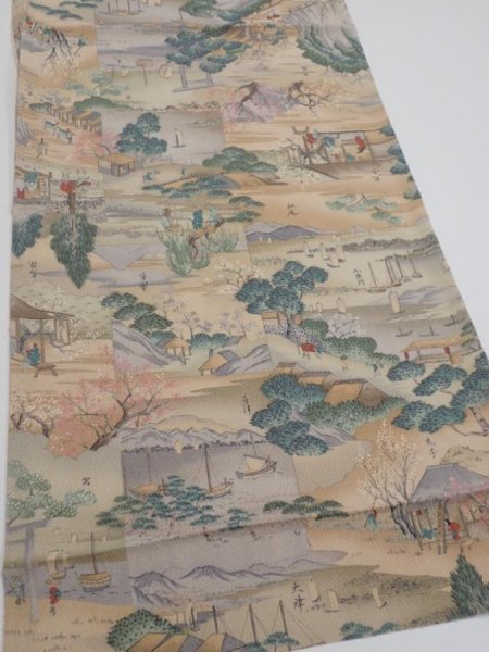 Photo2: 2K02z70  Japanese Kimono Crepe Silk  FABRIC Edo era Light brown 44.1x14.8 (2)