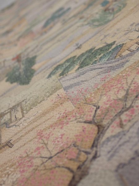 Photo4: 2K02z70  Japanese Kimono Crepe Silk  FABRIC Edo era Light brown 44.1x14.8 (4)