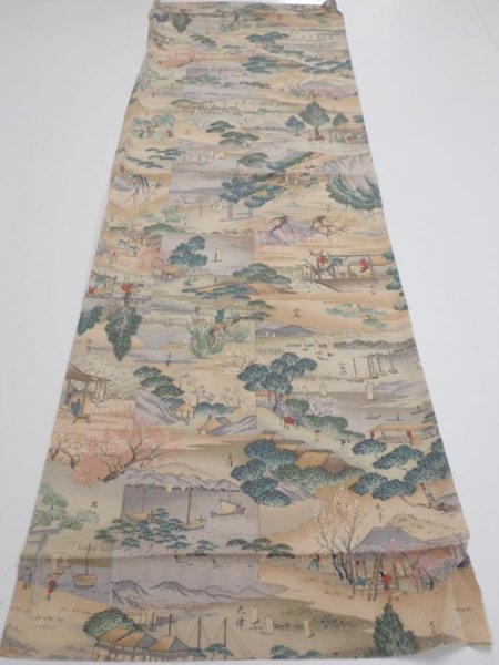 Photo5: 2K02z70  Japanese Kimono Crepe Silk  FABRIC Edo era Light brown 44.1x14.8 (5)