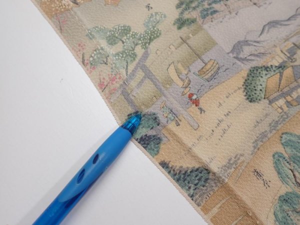 Photo6: 2K02z70  Japanese Kimono Crepe Silk  FABRIC Edo era Light brown 44.1x14.8 (6)