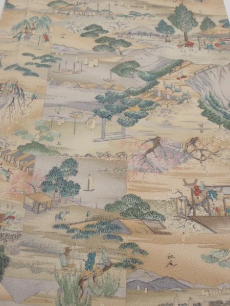 Photo1: 2K04z110  Japanese Kimono Crepe Silk  FABRIC Edo era Light brown 70.9x14.8 (1)