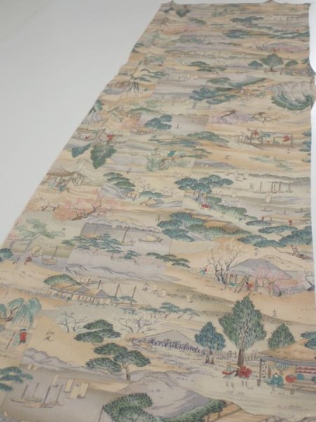 Photo3: 2K05z110  Japanese Kimono Crepe Silk  FABRIC Edo era Light brown 70.9x14.6 (3)