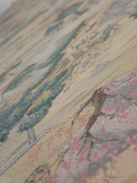 Photo4: 2K05z110  Japanese Kimono Crepe Silk  FABRIC Edo era Light brown 70.9x14.6 (4)