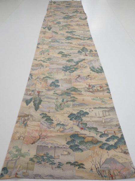 Photo5: 2K05z110  Japanese Kimono Crepe Silk  FABRIC Edo era Light brown 70.9x14.6 (5)