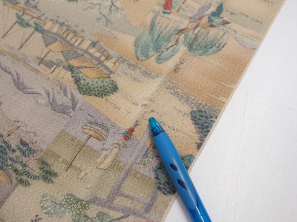 Photo6: 2K05z110  Japanese Kimono Crepe Silk  FABRIC Edo era Light brown 70.9x14.6 (6)