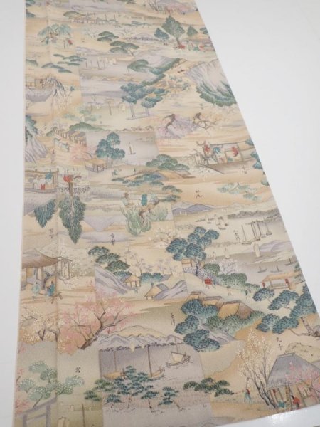 Photo2: 2K06z110  Japanese Kimono Crepe Silk  FABRIC Edo era Light brown 70.5x14.8 (2)