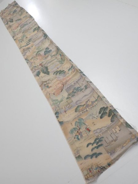 Photo5: 2K07z50  Japanese Kimono Crepe Silk  FABRIC Edo era Light brown 60.6x7.7 (5)