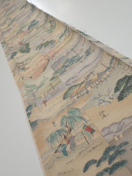 Photo1: 2K08z50  Japanese Kimono Crepe Silk  FABRIC Edo era Light brown 60.6x7.9 (1)