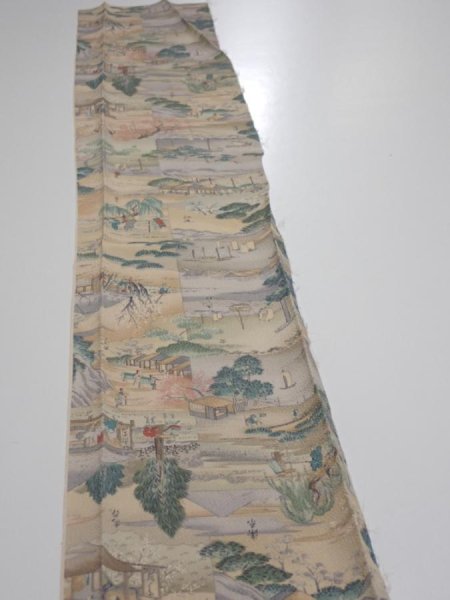 Photo3: 2K08z50  Japanese Kimono Crepe Silk  FABRIC Edo era Light brown 60.6x7.9 (3)