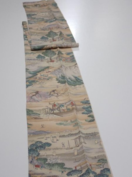 Photo2: 2K09z60  Japanese Kimono Crepe Silk  FABRIC Edo era Light brown 83.5x6.9 (2)