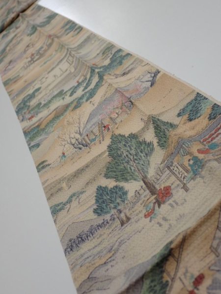 Photo3: 2K09z60  Japanese Kimono Crepe Silk  FABRIC Edo era Light brown 83.5x6.9 (3)