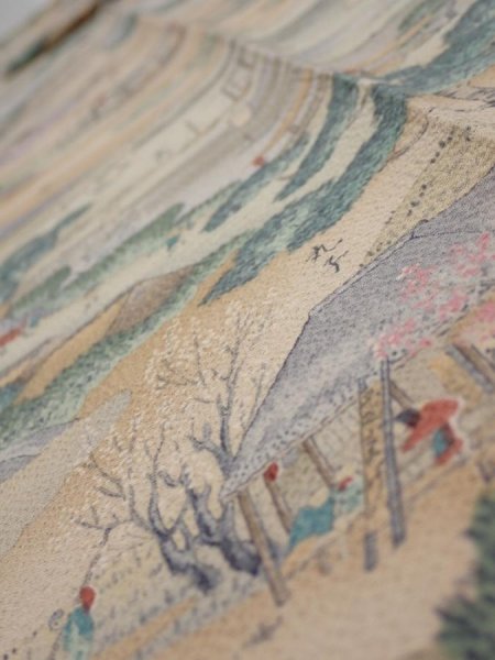 Photo4: 2K09z60  Japanese Kimono Crepe Silk  FABRIC Edo era Light brown 83.5x6.9 (4)