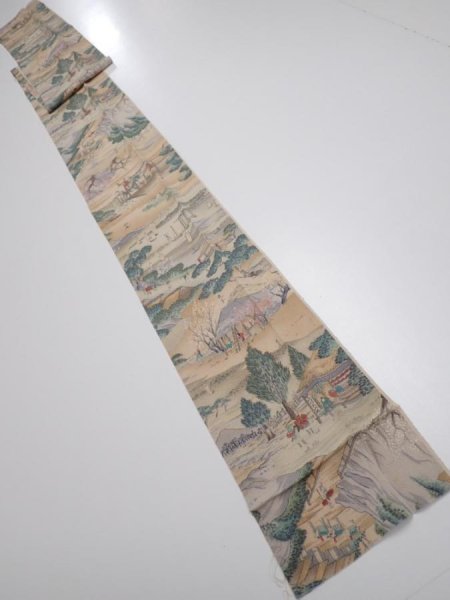 Photo5: 2K09z60  Japanese Kimono Crepe Silk  FABRIC Edo era Light brown 83.5x6.9 (5)