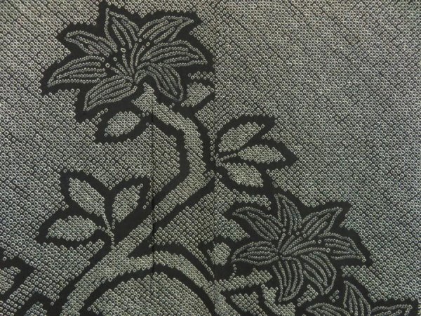 Photo3: 5803T03z440 Vintage Japanese Kimono Silk SHIBORI HAORI Flower Black (3)
