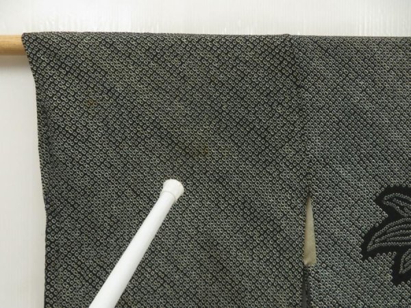 Photo5: 5803T03z440 Vintage Japanese Kimono Silk SHIBORI HAORI Flower Black (5)